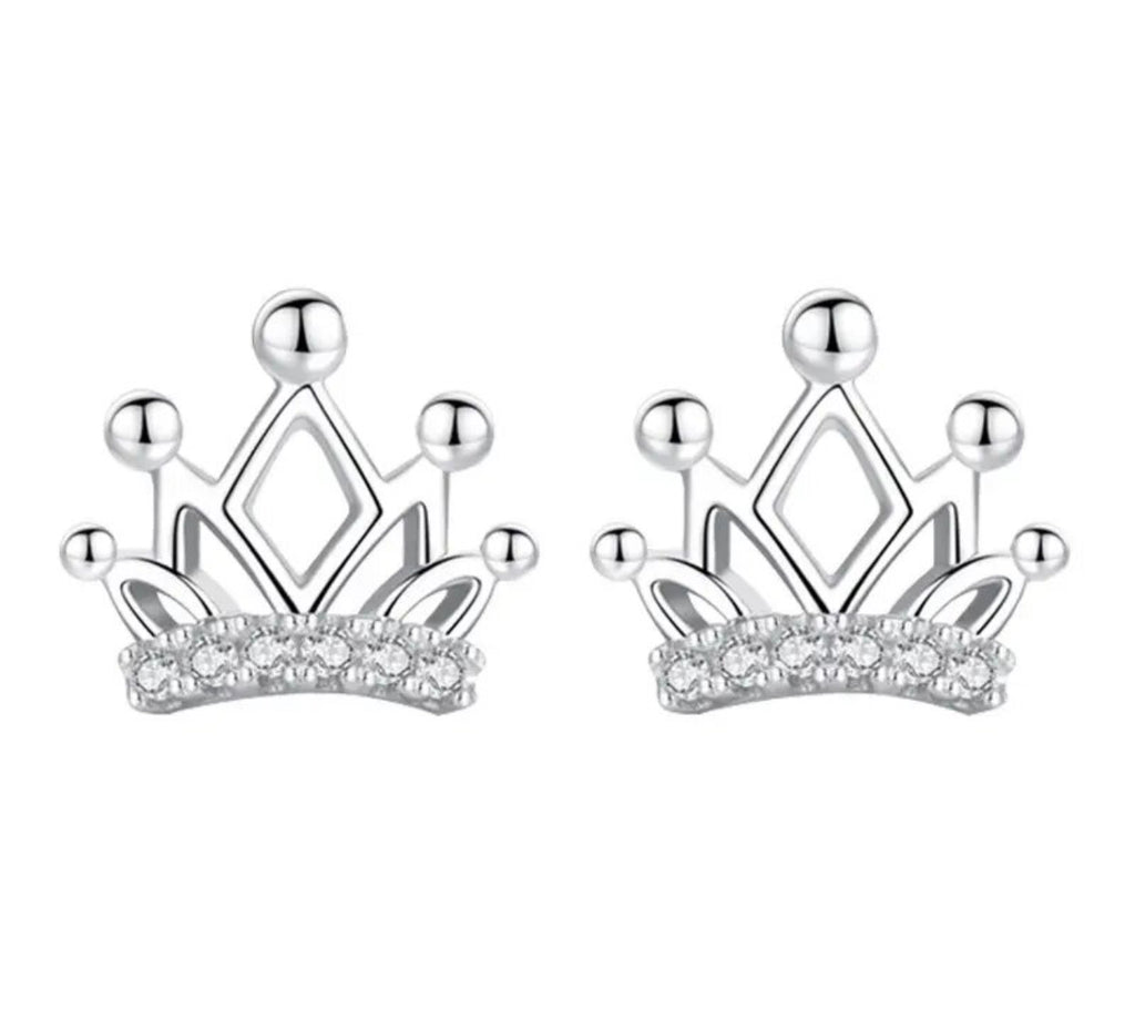 Sterling Silver Crystal Crown Stud Earrings