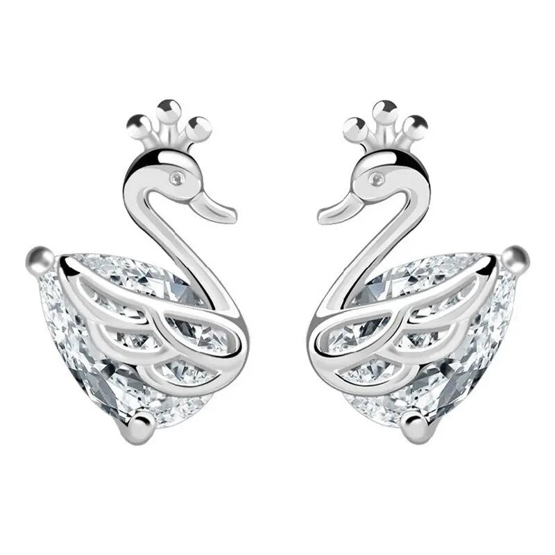 Sterling silver swan stud earrings
