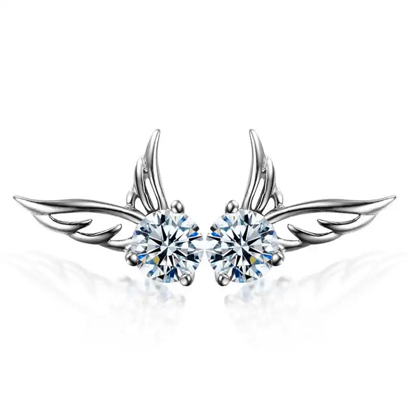 925 Sterling Silver Wings Zircon Stud Earrings